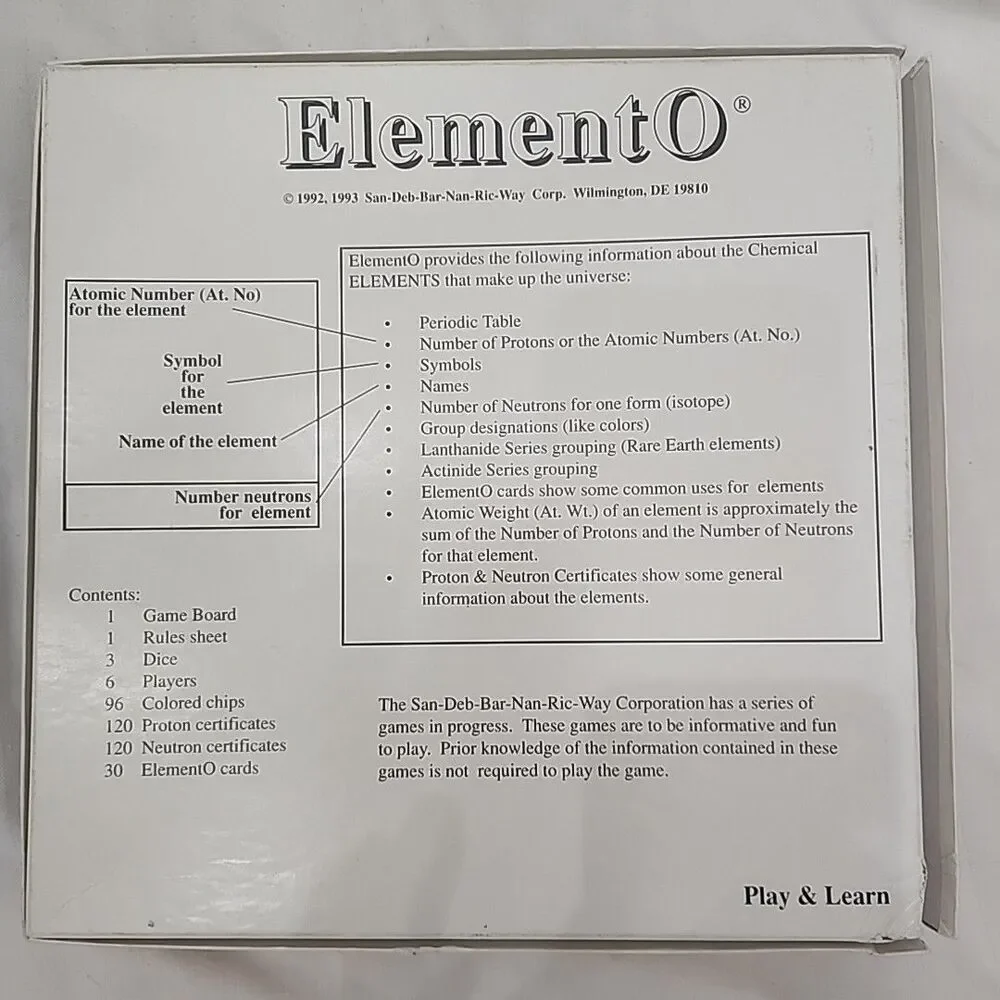 ElementO-1992 Original Educational Game-Learn the Periodic Table NEW Vintage